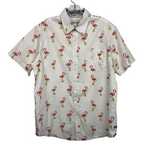Huntington BC Men's size M White w Pink Flamingos Button Down Surf Shirt